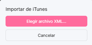 Diálogo de importación de iTunes en BiO Momentos Desktop