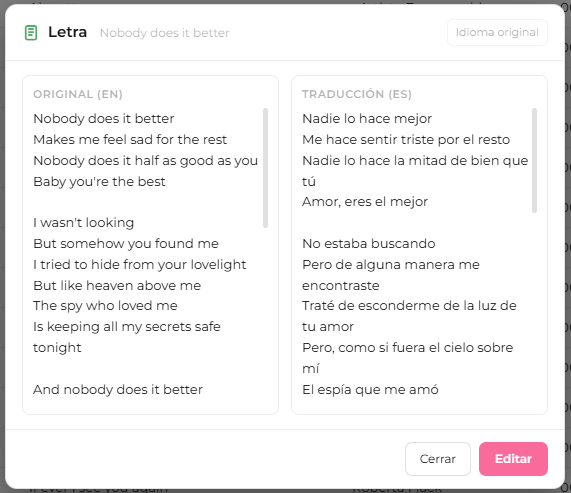 Letra de la canción